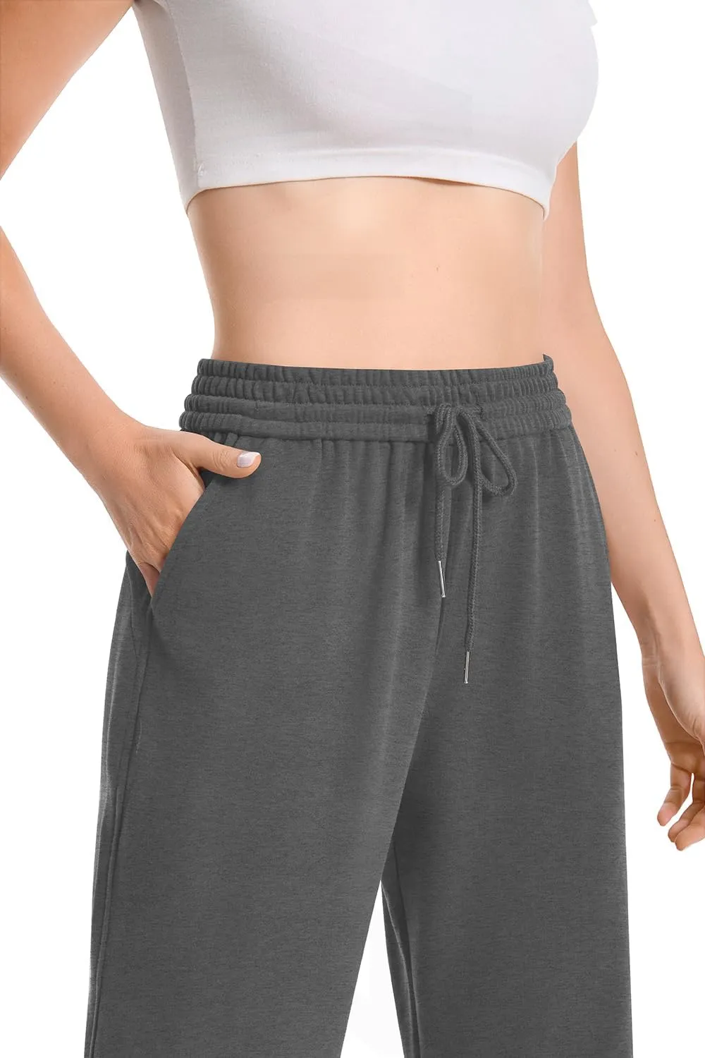 Auriviz Widen Waistband Sweat Pants for Women Exposed Pockets Lounge Sweatpants Straight Leg Pants 29 Inseam