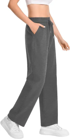 Auriviz Widen Waistband Sweat Pants for Women Exposed Pockets Lounge Sweatpants Straight Leg Pants 29 Inseam