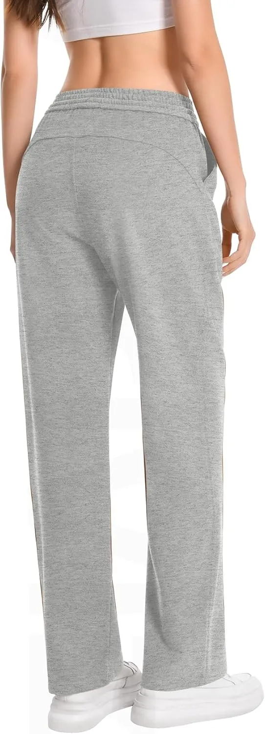 Auriviz Widen Waistband Sweat Pants for Women Exposed Pockets Lounge Sweatpants Straight Leg Pants 29 Inseam