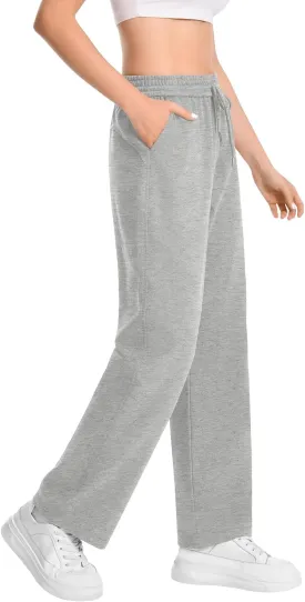 Auriviz Widen Waistband Sweat Pants for Women Exposed Pockets Lounge Sweatpants Straight Leg Pants 29 Inseam