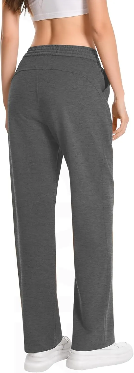Auriviz Widen Waistband Sweat Pants for Women Exposed Pockets Lounge Sweatpants Straight Leg Pants 29 Inseam