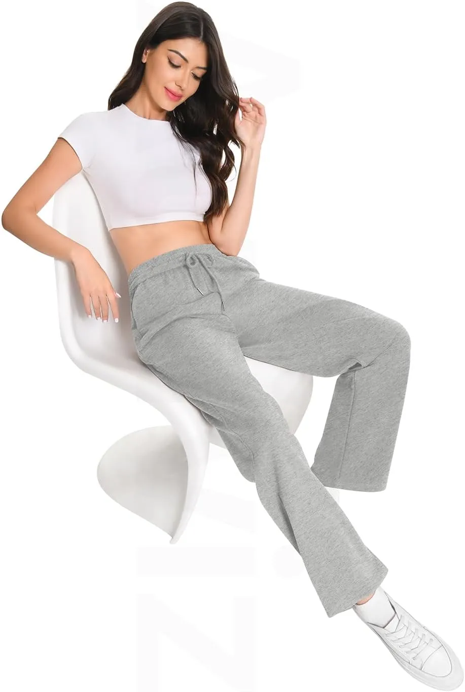 Auriviz Widen Waistband Sweat Pants for Women Exposed Pockets Lounge Sweatpants Straight Leg Pants 29 Inseam
