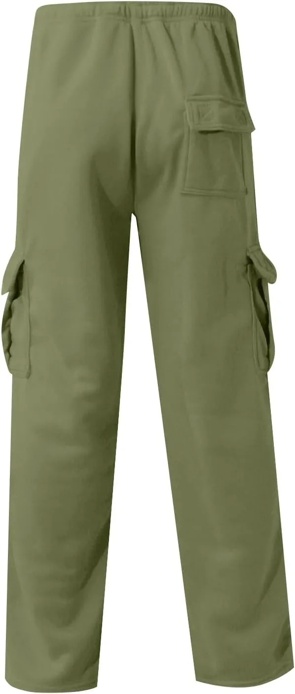 Cargo Sweatpants for Men Multi Pockets Cotton Straight Leg Sweatpants Outdoor Baggy Drawstring Joggers Hiking Pants