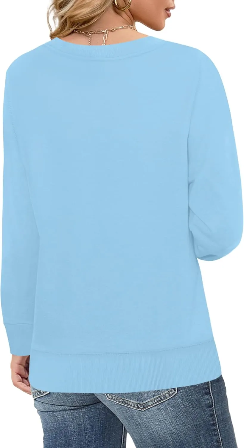 Elesomo Womens Sweatshirts Cotton Crew Neck Casual Long Sleeve Pullover Tops