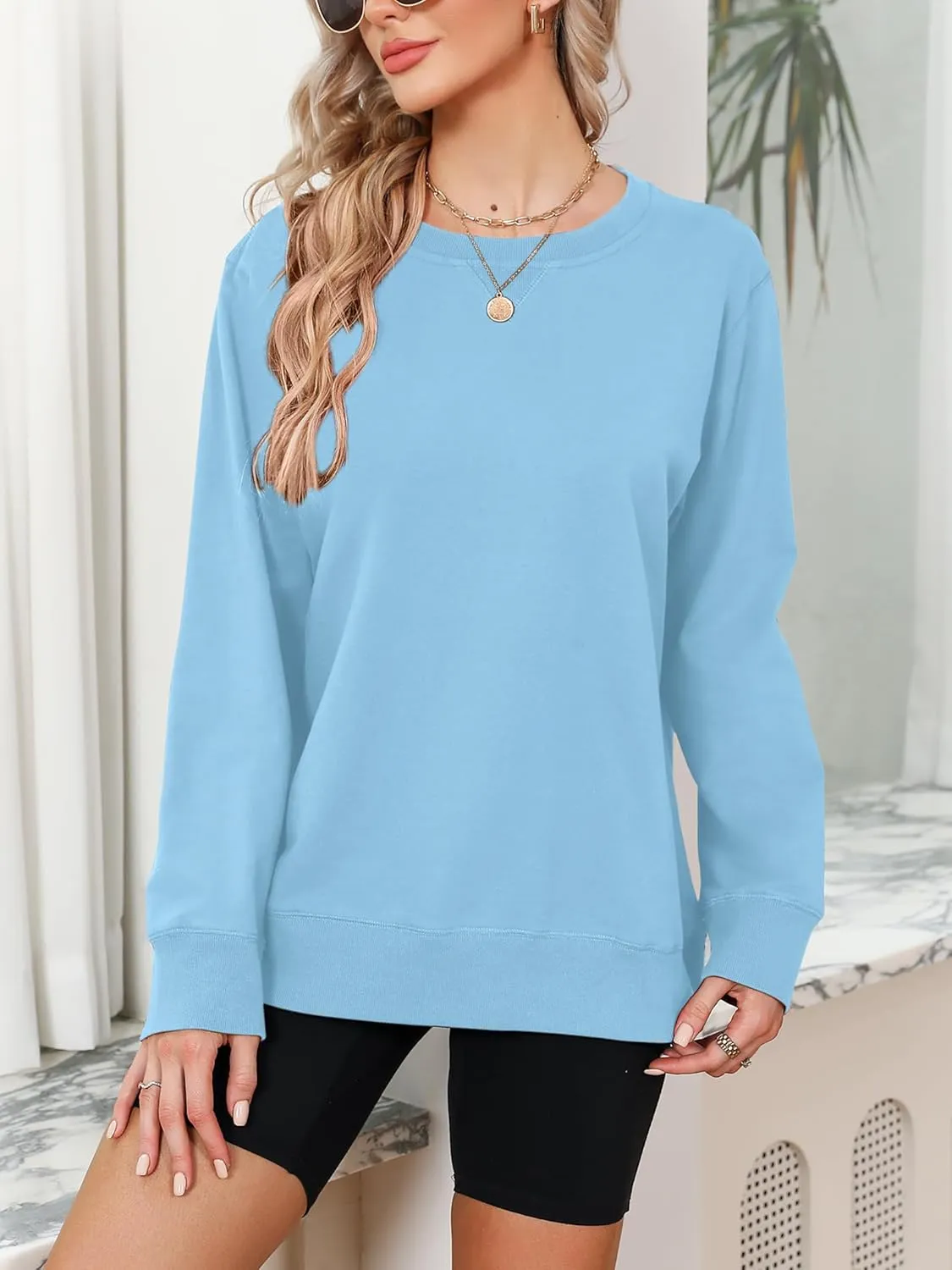 Elesomo Womens Sweatshirts Cotton Crew Neck Casual Long Sleeve Pullover Tops