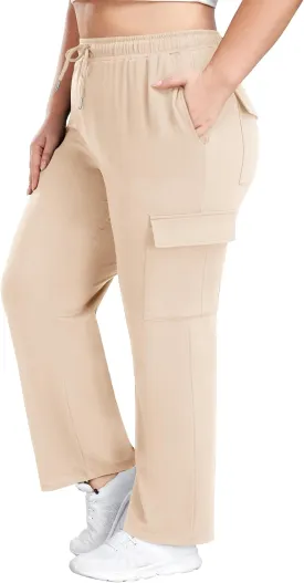 FOREYOND Plus Size Women's Cargo Sweatpants Casual Straight Leg Lounge Pants Drawstring High Waist Joggers with Pockets