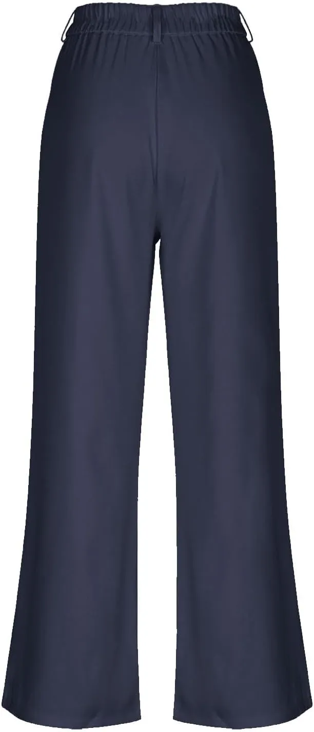 Girls School Uniform Long Pants Preppy Buttons High Waist Baggy Wide Leg Trousers Teen Formal Casual Dress Pants