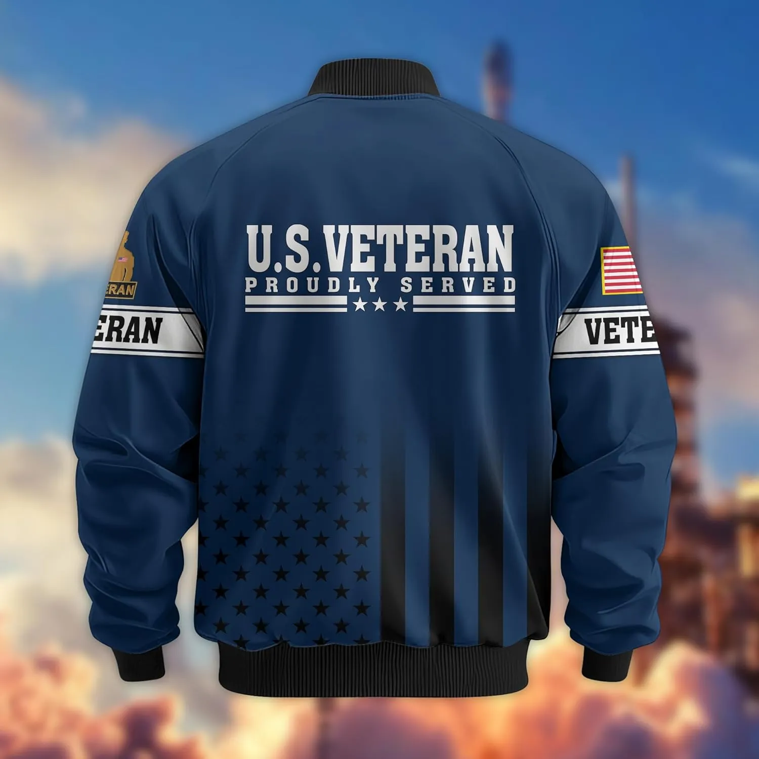 Honoring Patriotic Varsity Bomber Jacket for Veterans, Military Style Mens Outdoor Jacket  Perfect Veterans Day Gifts