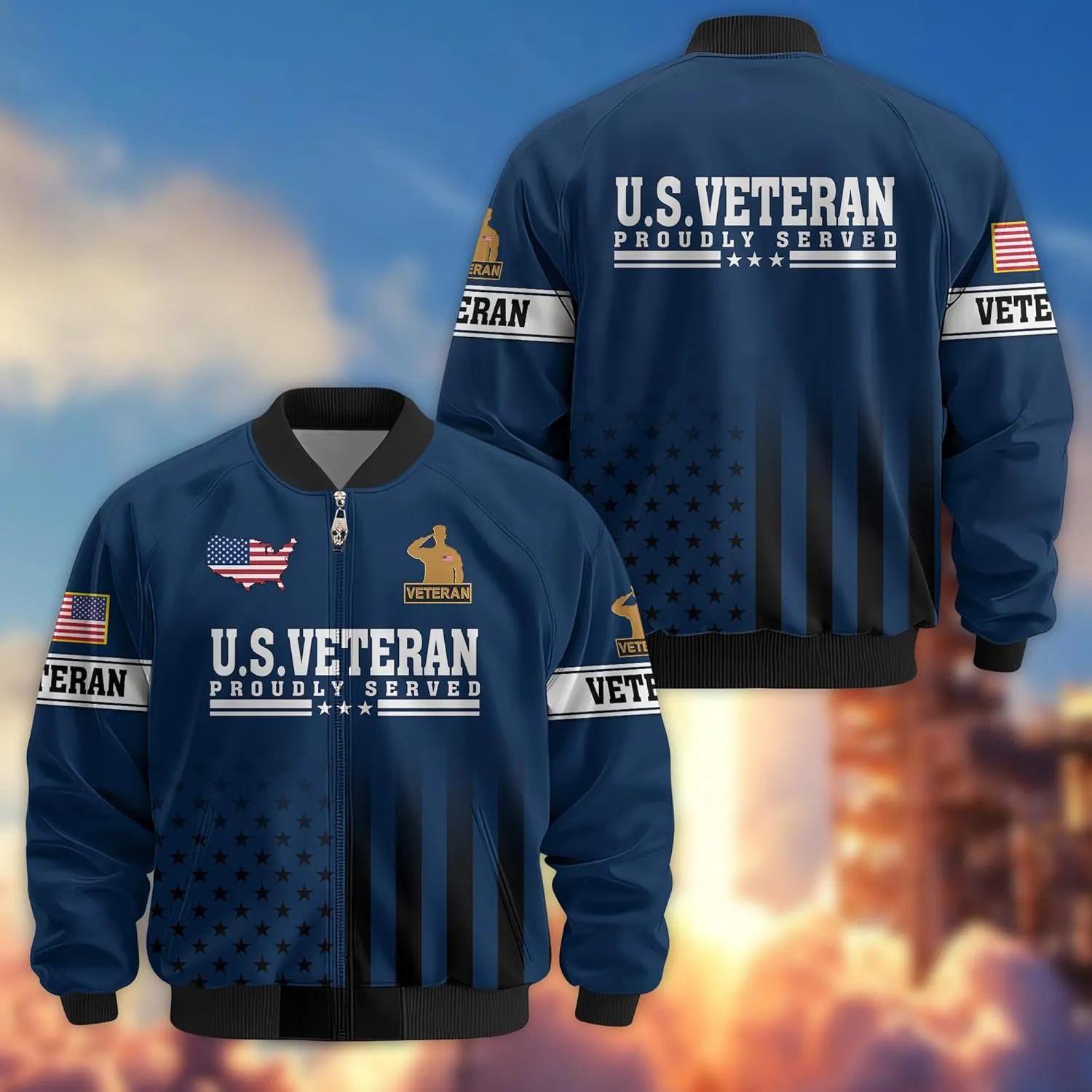 Honoring Patriotic Varsity Bomber Jacket for Veterans, Military Style Mens Outdoor Jacket  Perfect Veterans Day Gifts