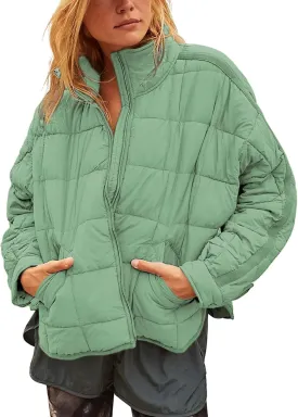 Huaqiao Womens Quilted Puffer Jackets Lightweight Zip up Short Winter Coat with Pockets