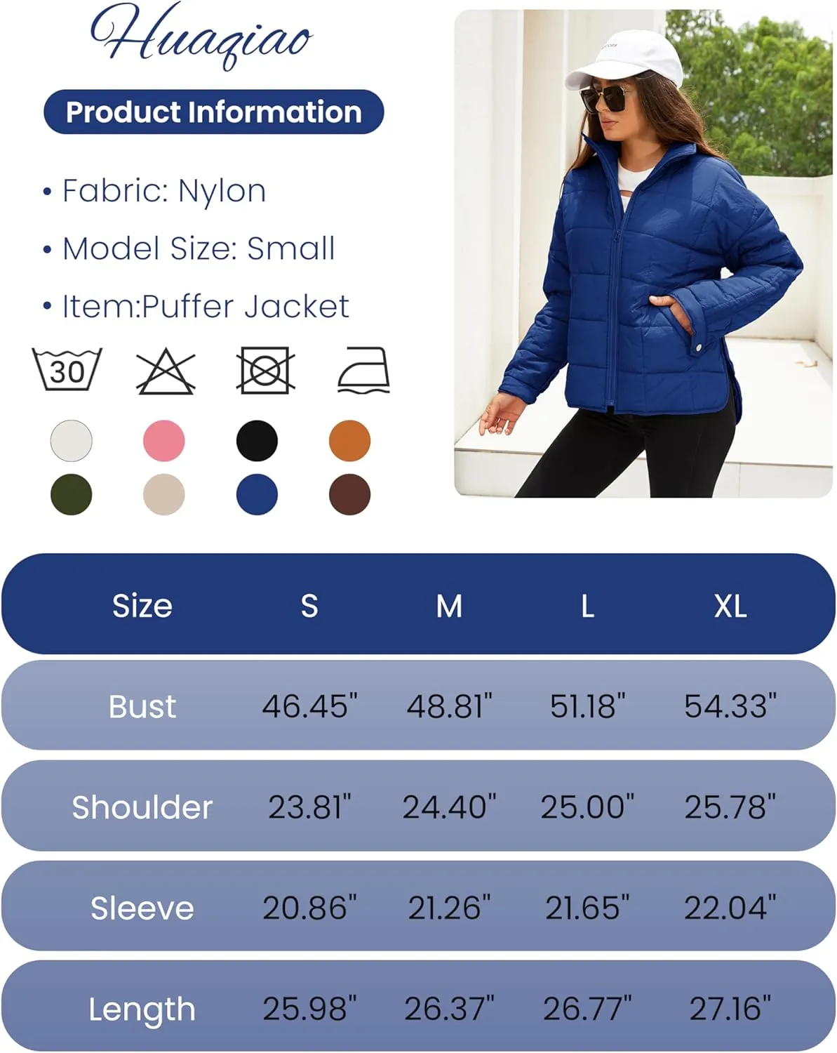 Huaqiao Womens Quilted Puffer Jackets Lightweight Zip up Short Winter Coat with Pockets