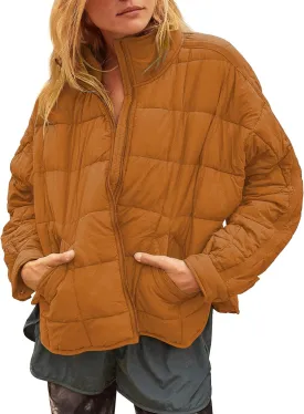 Huaqiao Womens Quilted Puffer Jackets Lightweight Zip up Short Winter Coat with Pockets