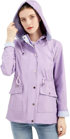 IFFEI Women's Rain Jacket Lightweight Waterproof Rain Coat Outdoor Hooded Windbreaker with Pockets