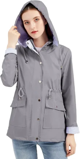 IFFEI Women's Rain Jacket Lightweight Waterproof Rain Coat Outdoor Hooded Windbreaker with Pockets