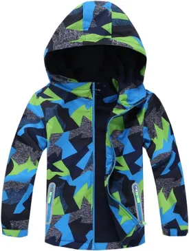 M2C Boys Outdoor Color Block Fleece Lining Windproof Jackets with Hood