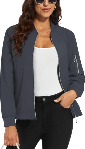 MAGCOMSEN Women's Jacket Lightweight Bomber Jackets 5 Pockets Windbreaker Zip-up Casual Moto Outwear