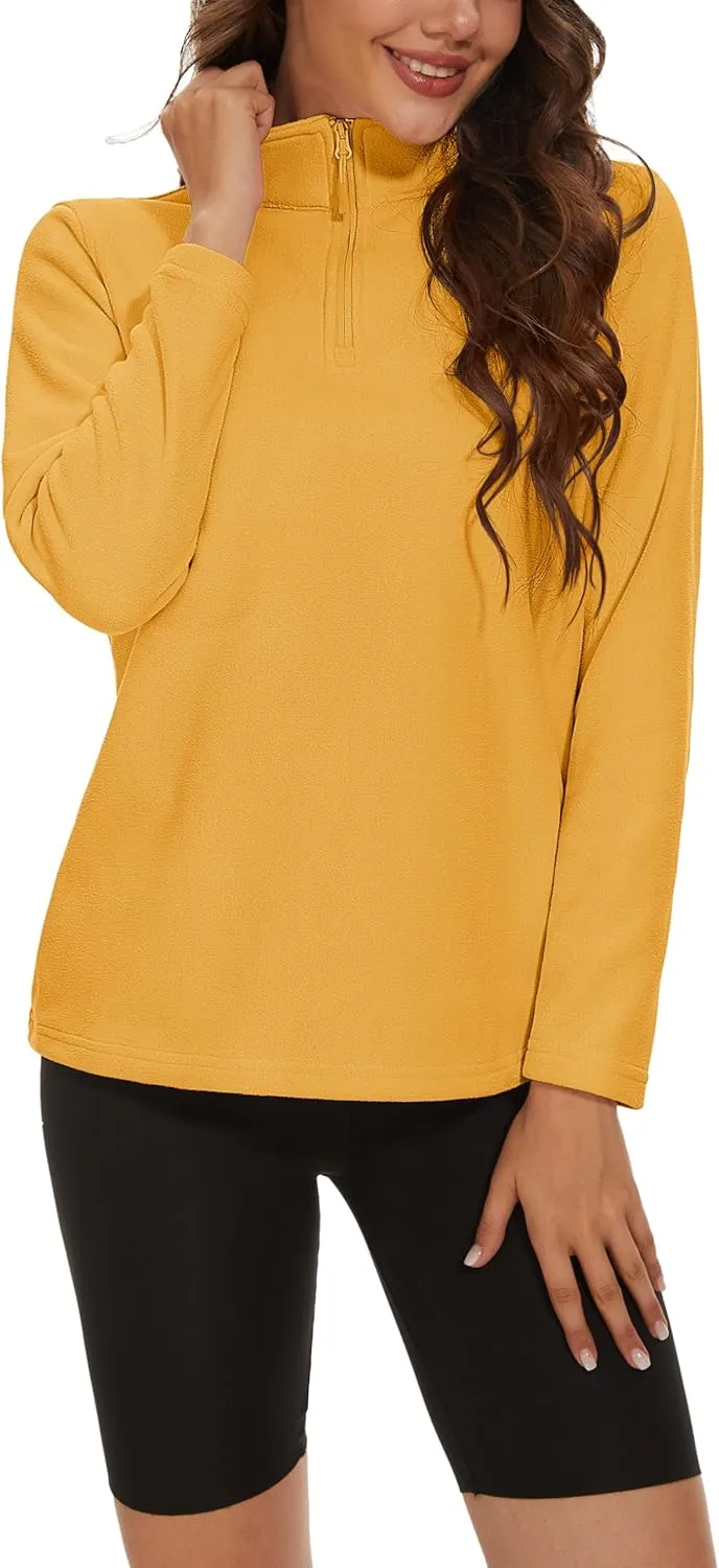 MAGCOMSEN Women's Quarter Zip Pullover Polar Fleece Sweatshirts Lightweight Stand-Collar Jacket Warm Tops