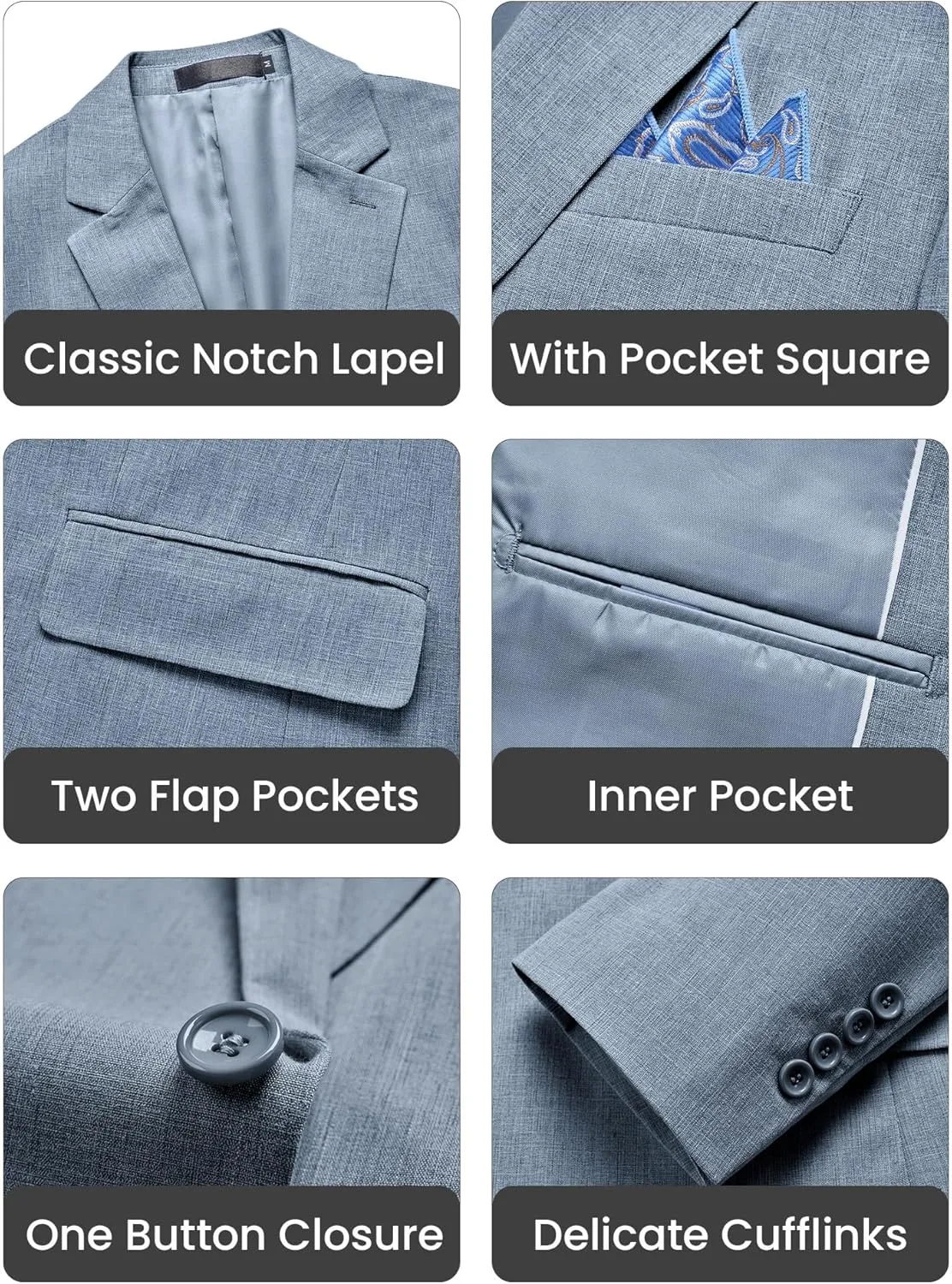 MAGE MALE Men's Slim Fit Blazer Jackets Suit One Button Lightweight Sport Coats Casual Blazer