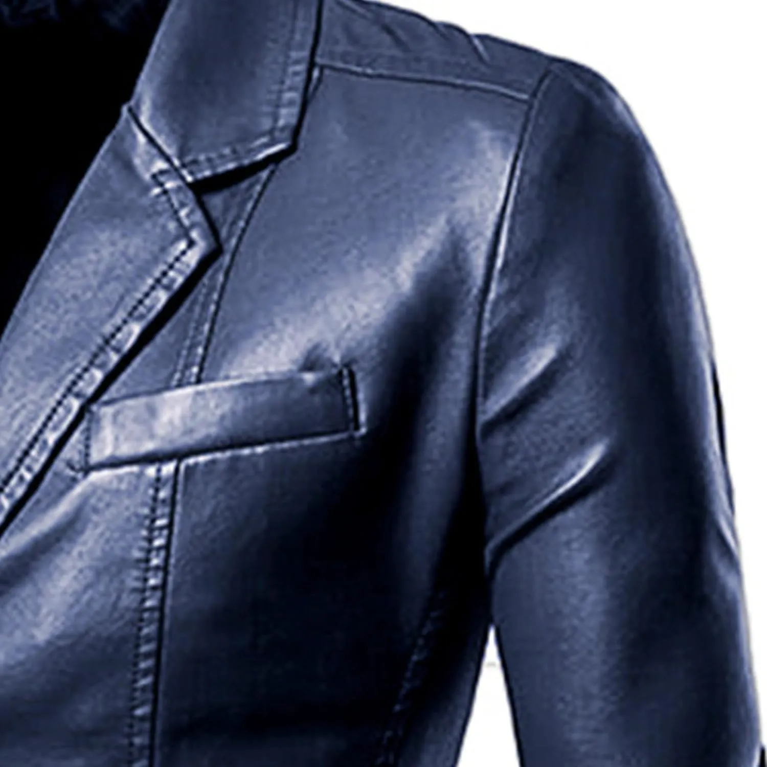Mens 2 Button Leather Blazer Jacket Faux Leather Sport Suit Coat Regular Fit Lined Business PU Jackets