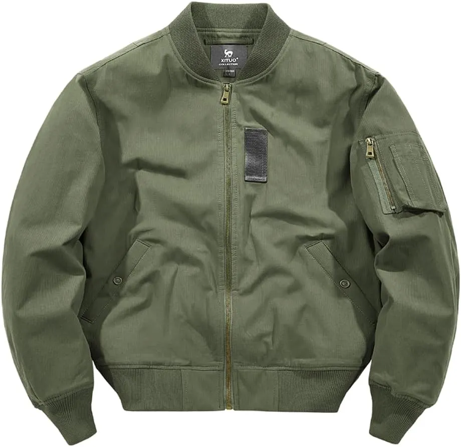Mens Bomber Jackets Fall Winter Cotton Zip Up Army Lightweight Vintage MA-1 Windbreaker Military Flight Jacket