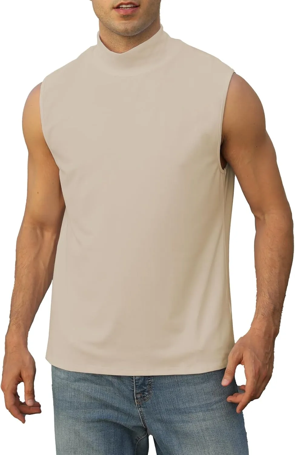 Mens Mock Turtleneck Tee Shirts Sleeveless Casual Basic Slim Fit Knitted Pullover Tank Tops