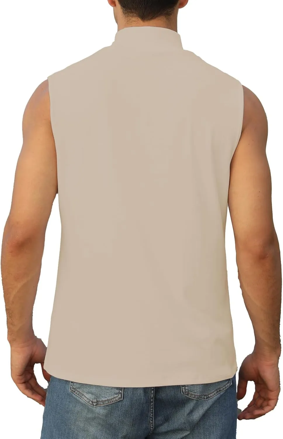 Mens Mock Turtleneck Tee Shirts Sleeveless Casual Basic Slim Fit Knitted Pullover Tank Tops