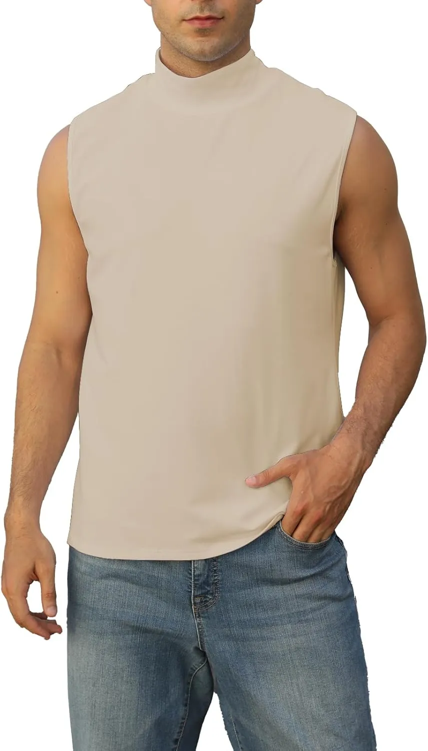 Mens Mock Turtleneck Tee Shirts Sleeveless Casual Basic Slim Fit Knitted Pullover Tank Tops