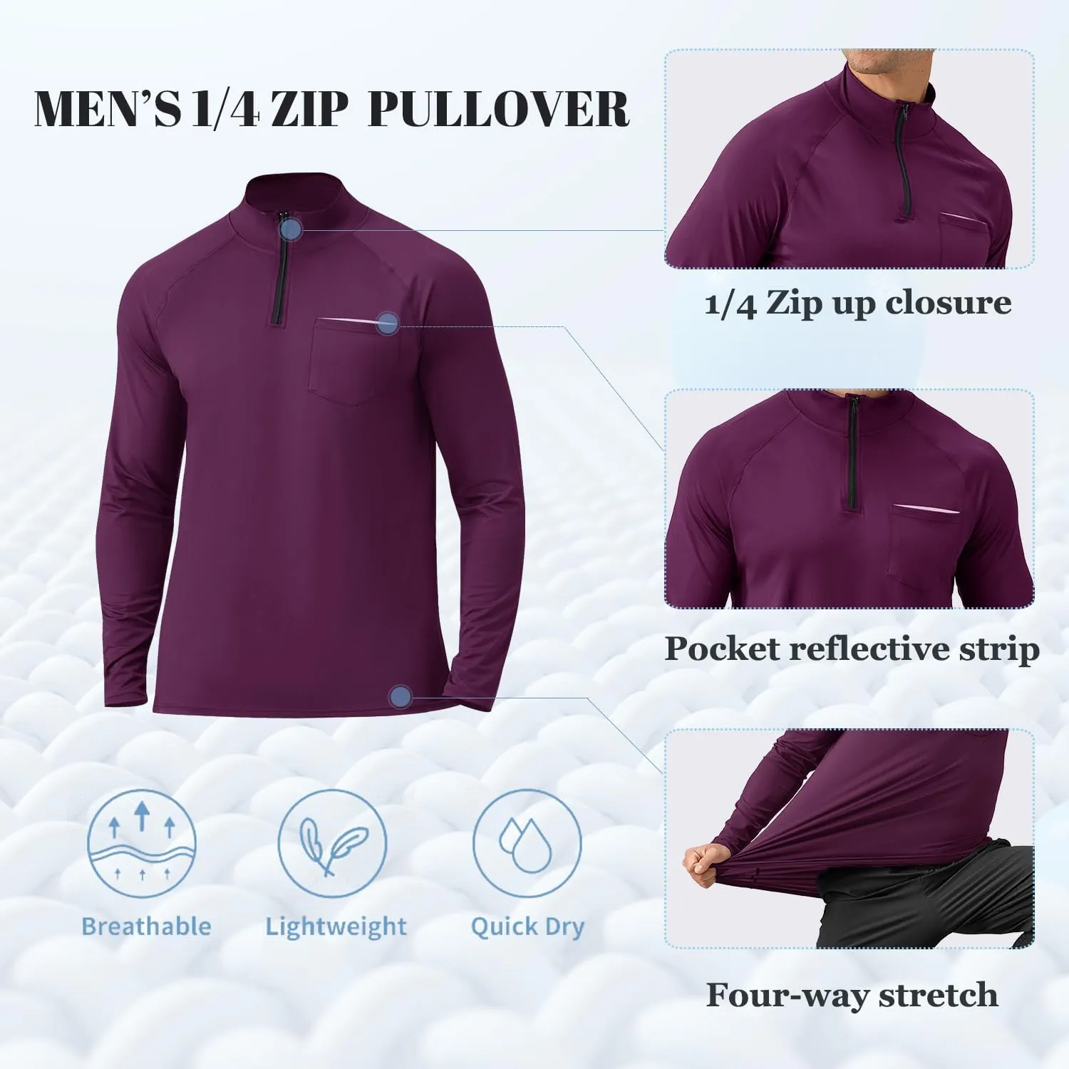 Men's Quarter Zip Pullover Long Sleeve Golf Shirts 1/4 Half Zip Sweatshirts for Golf Polo Fishing Athletic