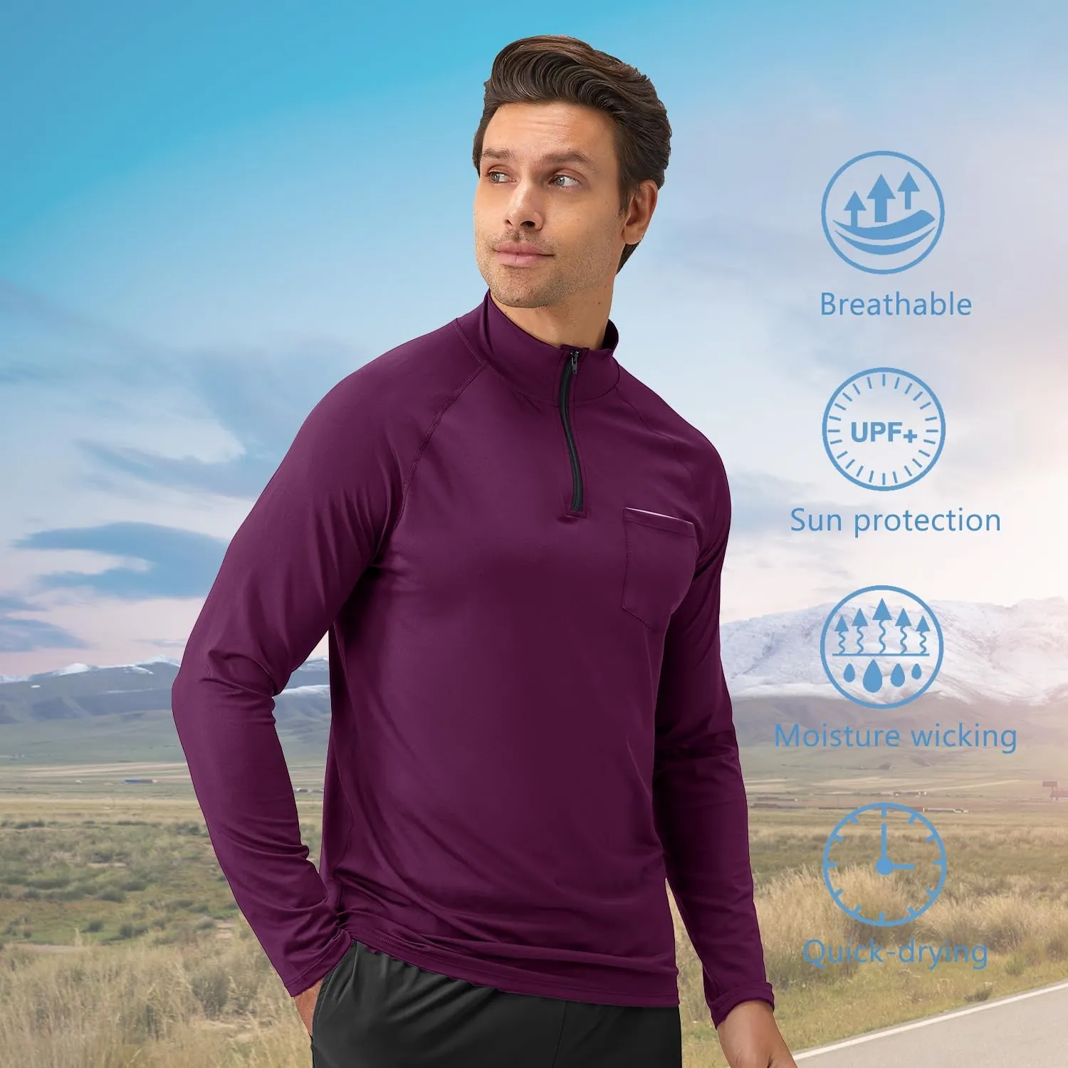 Men's Quarter Zip Pullover Long Sleeve Golf Shirts 1/4 Half Zip Sweatshirts for Golf Polo Fishing Athletic