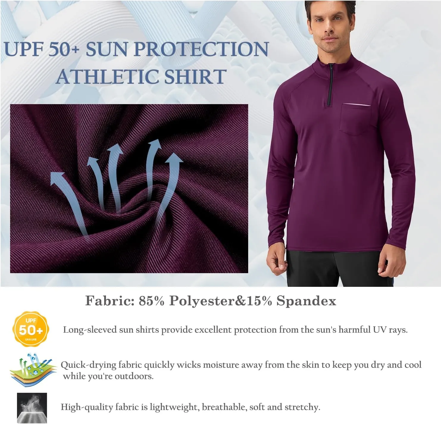 Men's Quarter Zip Pullover Long Sleeve Golf Shirts 1/4 Half Zip Sweatshirts for Golf Polo Fishing Athletic