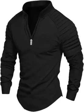 Men's Sports Quarter Zip Polo Sweater Outdoor Leisure Slim Long Sleeve Pullover Lightweight Mock Neck Sweatershirt