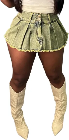 Molisry Women's Denim Shorts Skorts High Waist Double Side Asymmetrical Hem Jean Skort Skirt