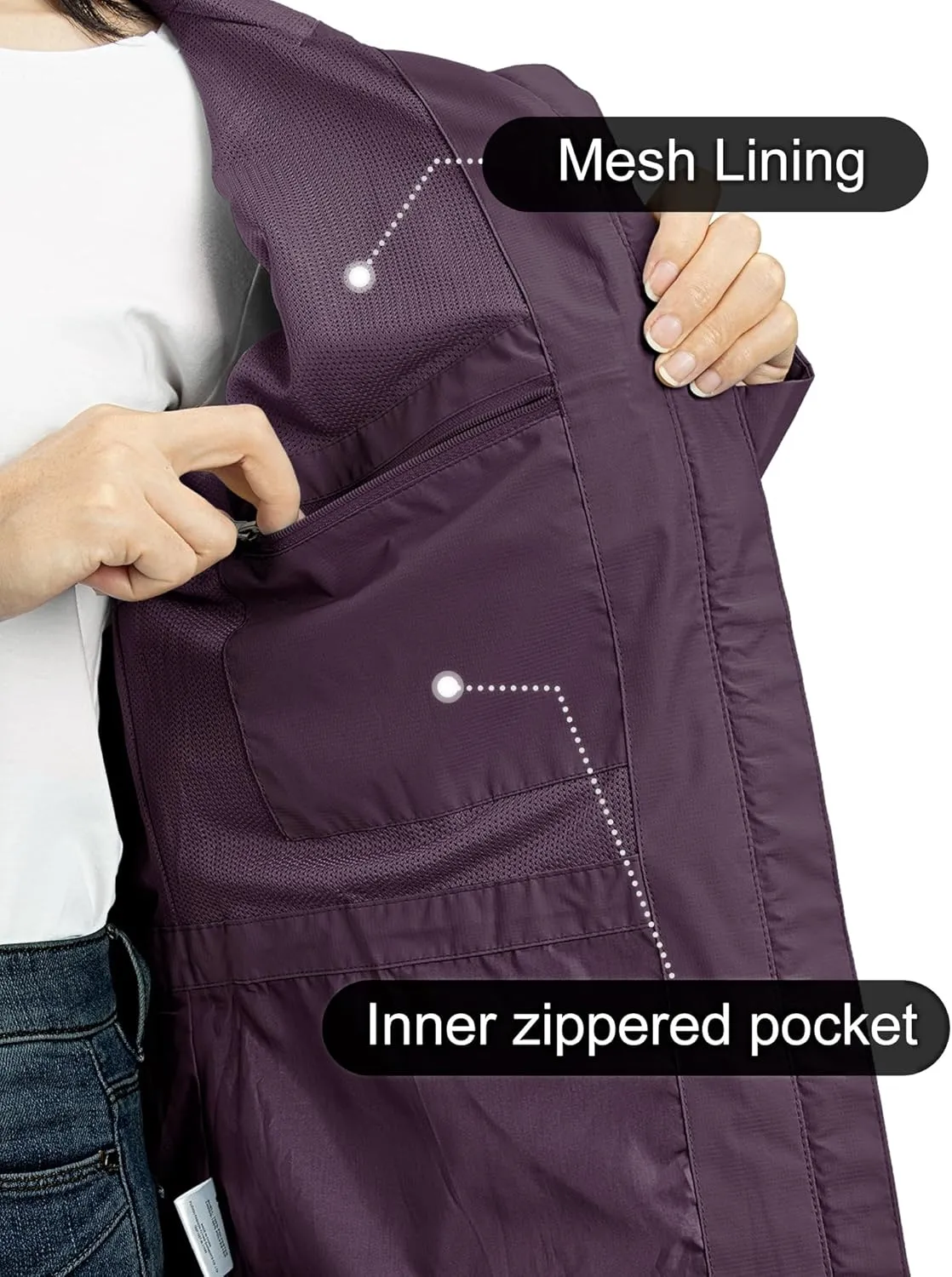 Outdoor Ventures Packable Rain Jacket Women Lightweight Waterproof Raincoat with Hood Cycling Bike Jacket
