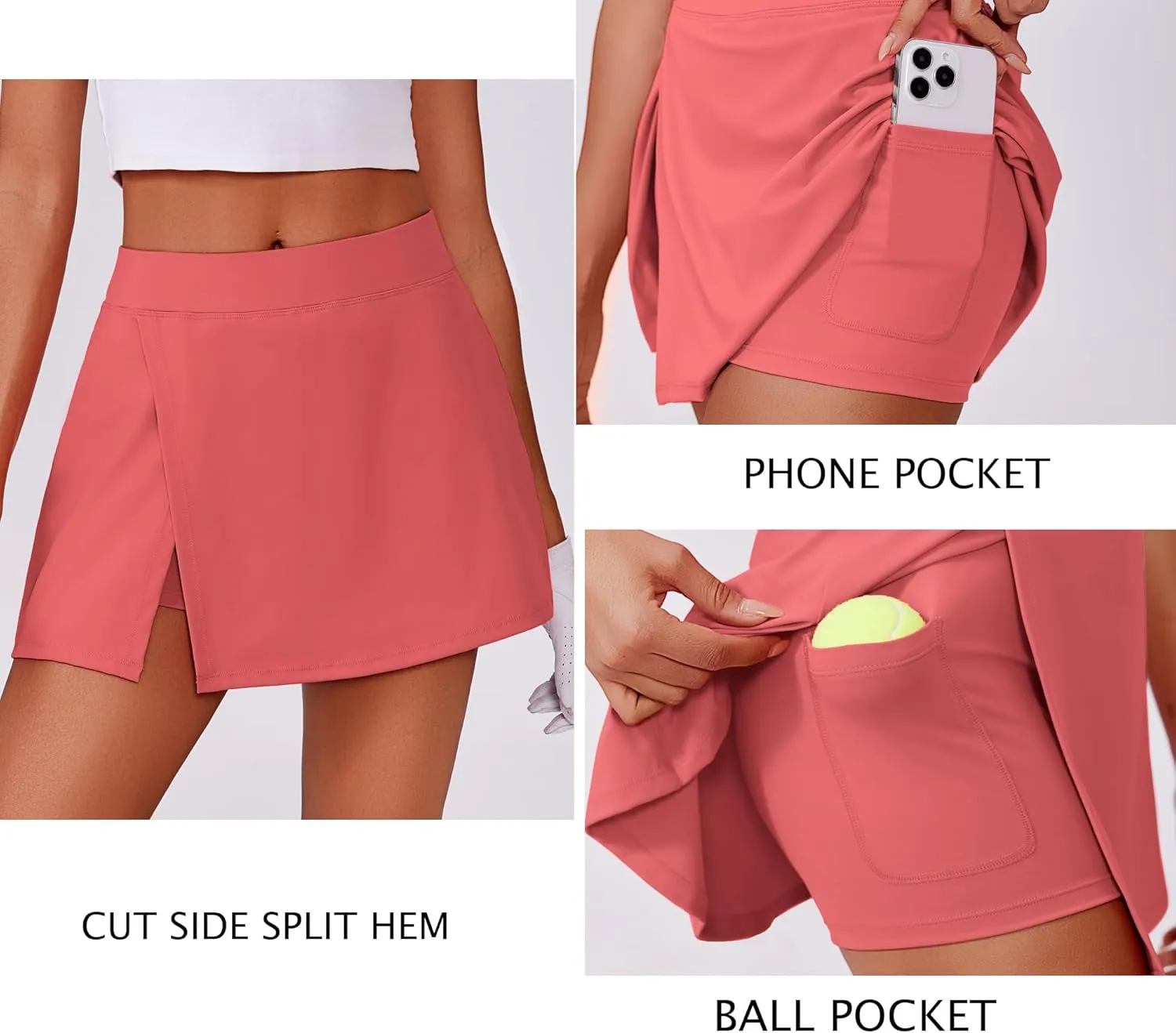 PINSPARK Womens Tennis Skirts High Waisted Golf Skorts with 2 Pockets Side Slit Athletic Skirt for Workout Pickleball Sports