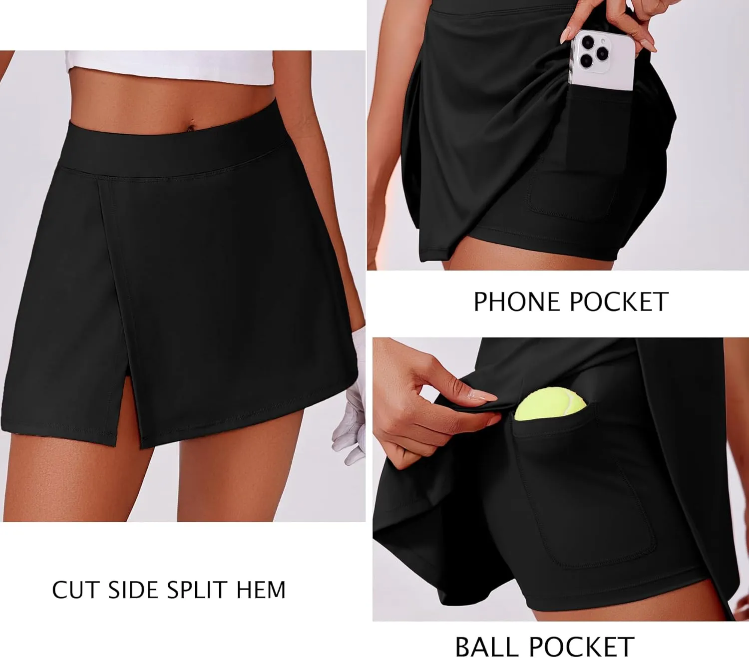 PINSPARK Womens Tennis Skirts High Waisted Golf Skorts with 2 Pockets Side Slit Athletic Skirt for Workout Pickleball Sports
