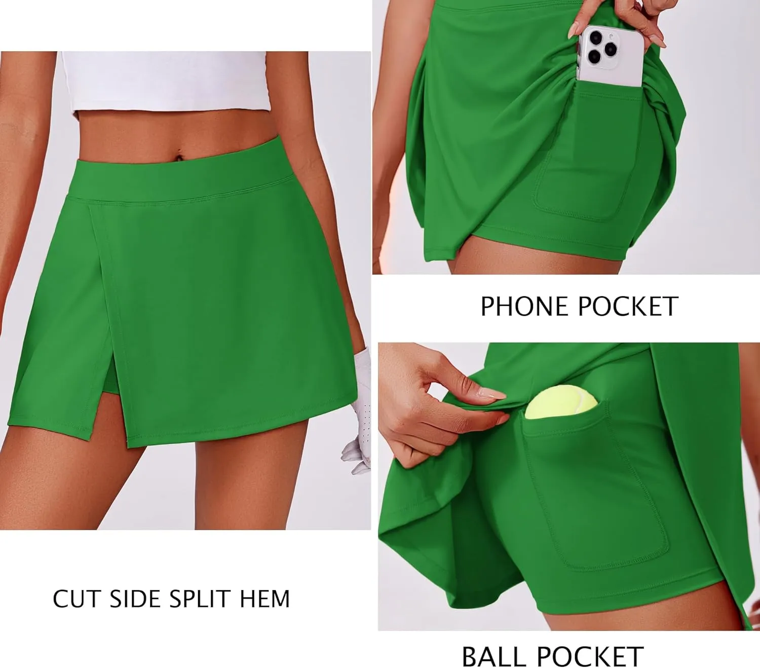 PINSPARK Womens Tennis Skirts High Waisted Golf Skorts with 2 Pockets Side Slit Athletic Skirt for Workout Pickleball Sports