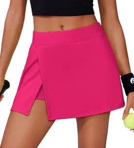 PINSPARK Womens Tennis Skirts High Waisted Golf Skorts with 2 Pockets Side Slit Athletic Skirt for Workout Pickleball Sports