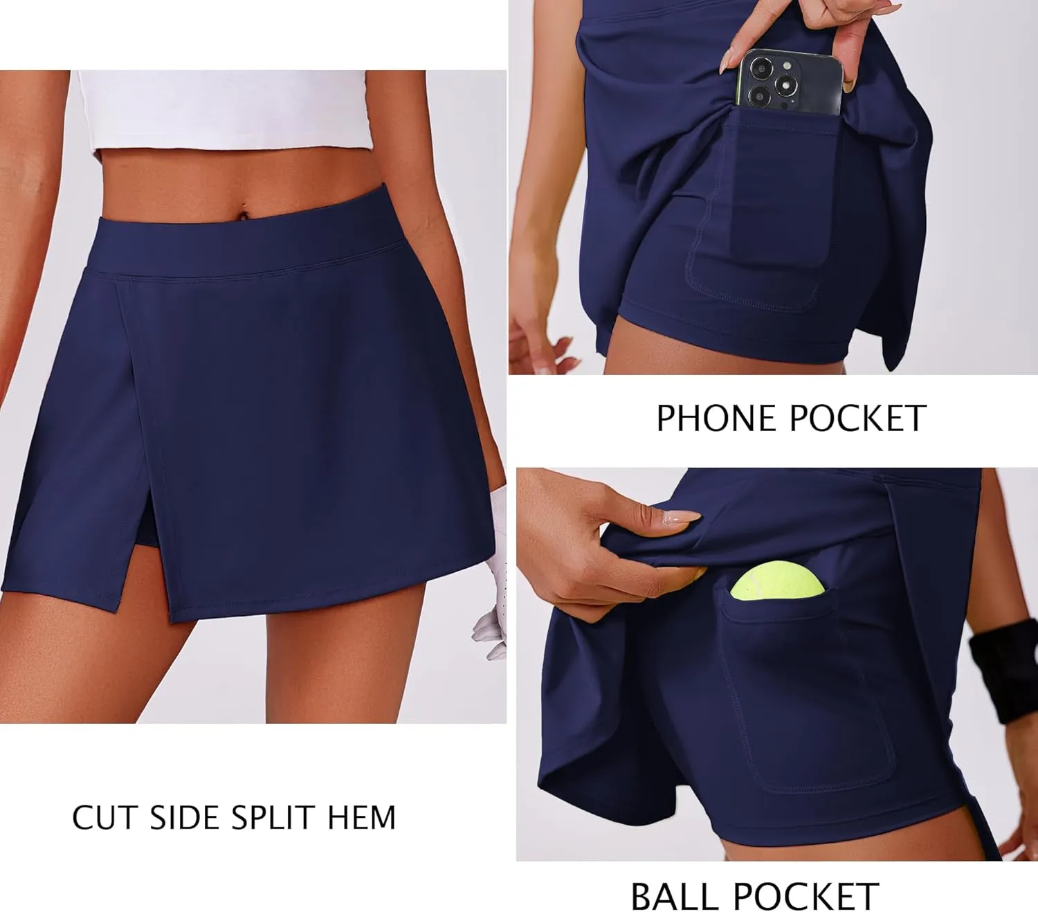 PINSPARK Womens Tennis Skirts High Waisted Golf Skorts with 2 Pockets Side Slit Athletic Skirt for Workout Pickleball Sports