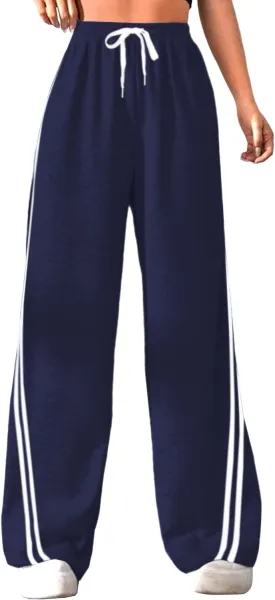 Quenteen Women's Wide Leg Sweatpants Casual High Waisted Straight Sweat Pants Drawstring Joggers with Pockets