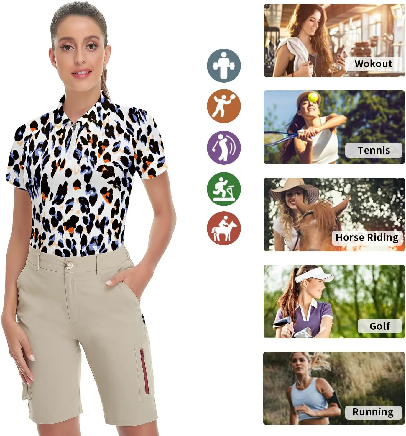 Soneven Women's Short Sleeve Golf Shirt Moisture Wicking Athletic Golf Polo Shirts Tennis Shirts