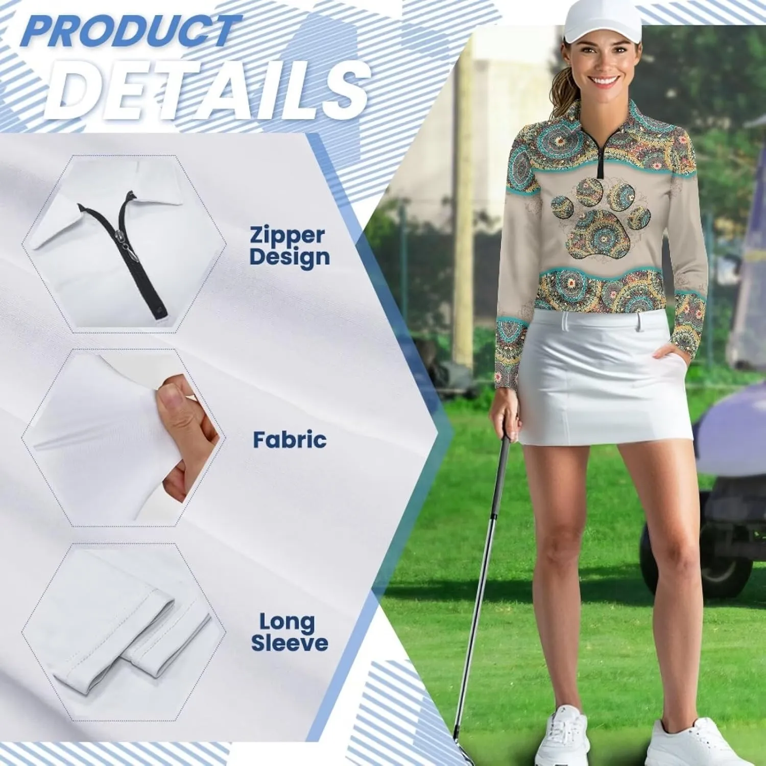 Suobstales Women's Polo Shirts Long Sleeve Golf T Shirt Quick Dry UPF 50  Sun Protection Lightweight Athletic Tennis Shirts