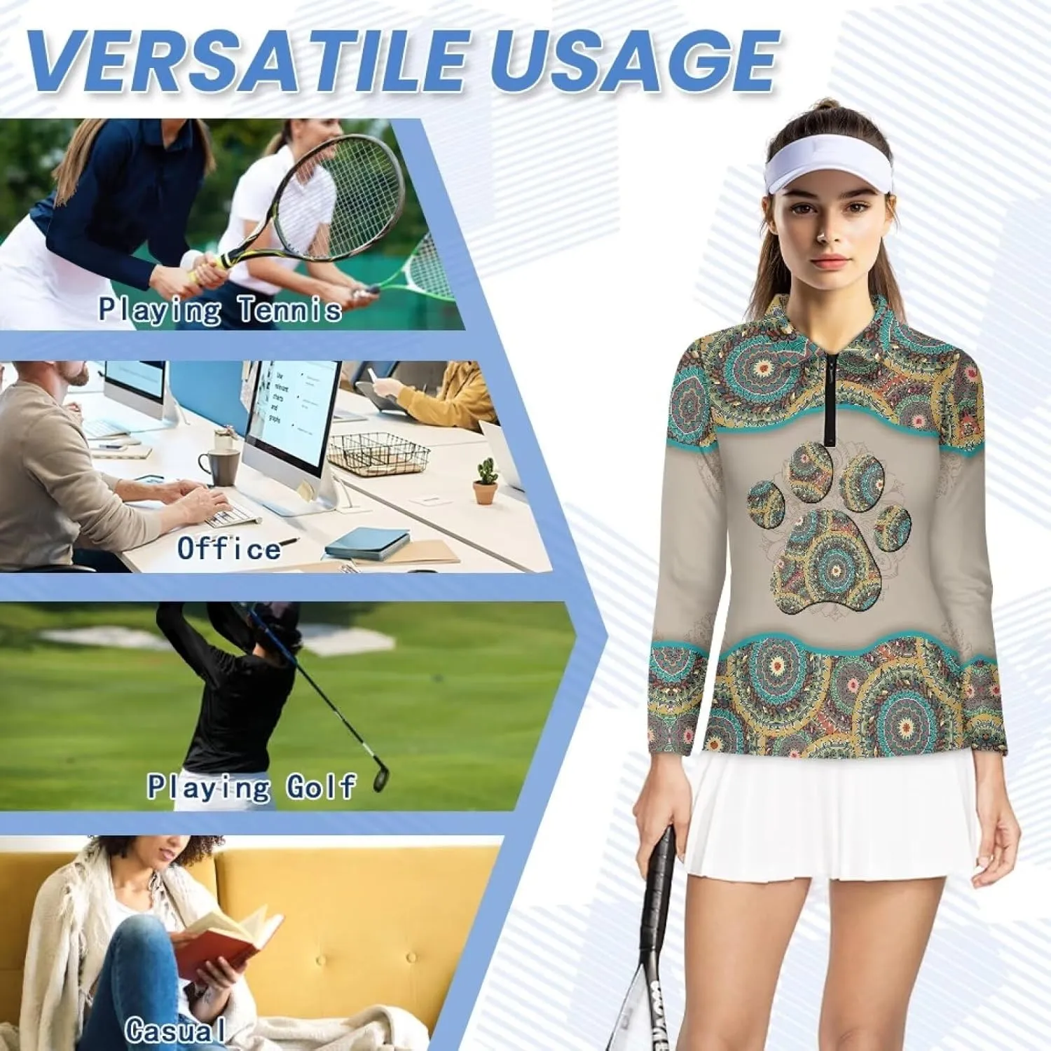 Suobstales Women's Polo Shirts Long Sleeve Golf T Shirt Quick Dry UPF 50  Sun Protection Lightweight Athletic Tennis Shirts
