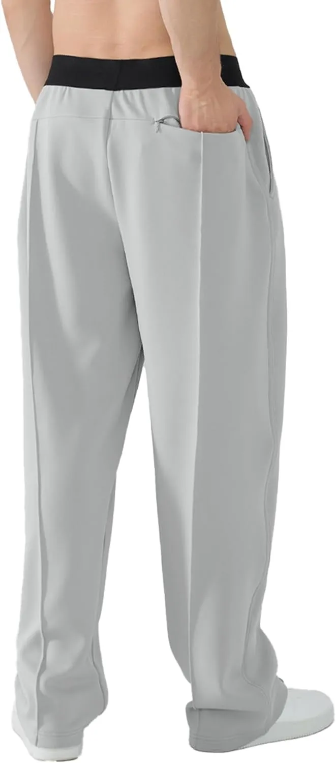 Susclude Mens Baggy Sweatpants Summer Wide Leg Track Pants Pleated Lounge Yoga Elastic Waist Casual Pants with Pockets