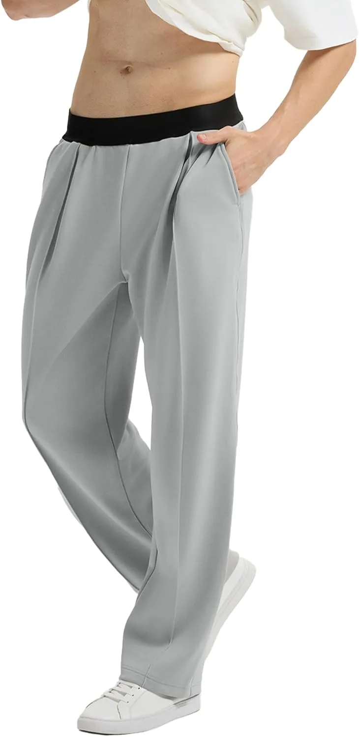 Susclude Mens Baggy Sweatpants Summer Wide Leg Track Pants Pleated Lounge Yoga Elastic Waist Casual Pants with Pockets