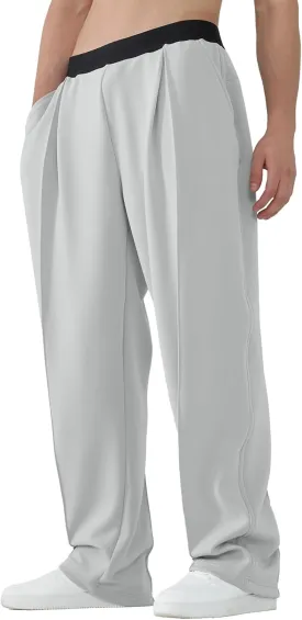 Susclude Mens Baggy Sweatpants Summer Wide Leg Track Pants Pleated Lounge Yoga Elastic Waist Casual Pants with Pockets