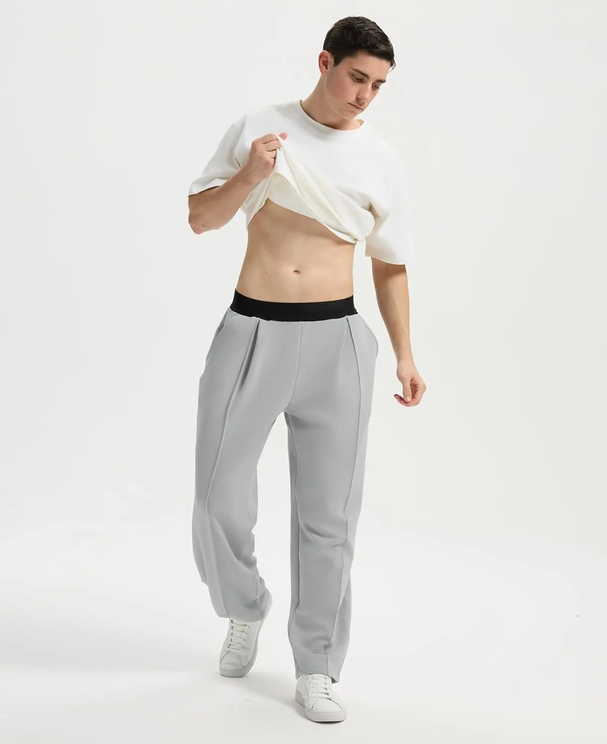 Susclude Mens Baggy Sweatpants Summer Wide Leg Track Pants Pleated Lounge Yoga Elastic Waist Casual Pants with Pockets
