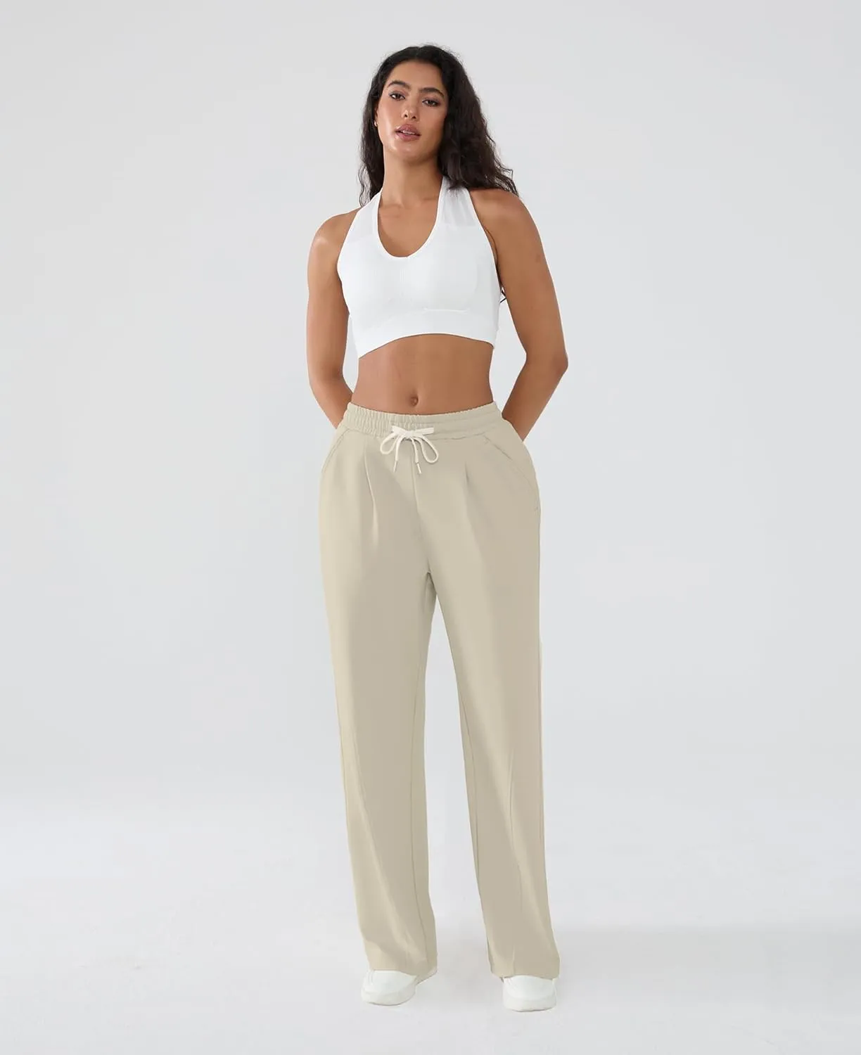 Susclude Wide Leg Sweatpants for Women Y2k Baggy Sweat Pants Casual Drawstring Pleated Lightweight Pants with Pockets