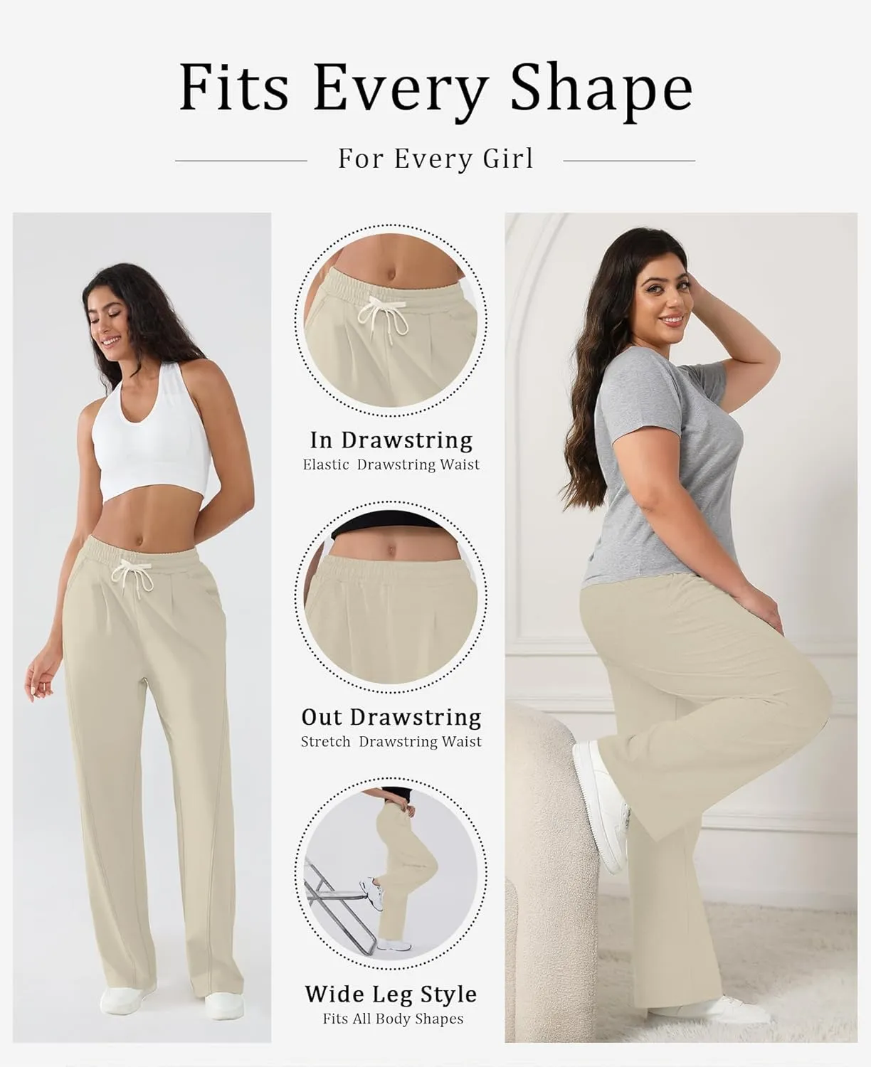 Susclude Wide Leg Sweatpants for Women Y2k Baggy Sweat Pants Casual Drawstring Pleated Lightweight Pants with Pockets