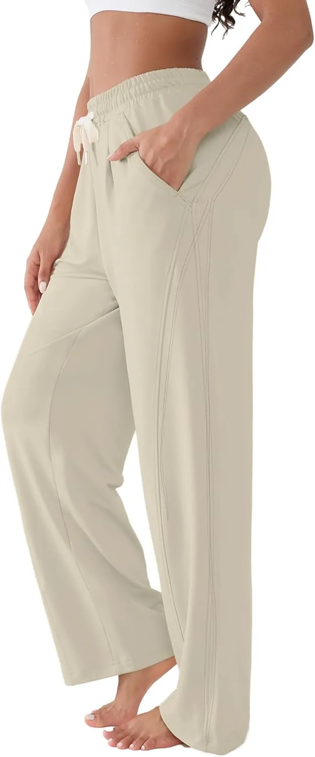 Susclude Wide Leg Sweatpants for Women Y2k Baggy Sweat Pants Casual Drawstring Pleated Lightweight Pants with Pockets