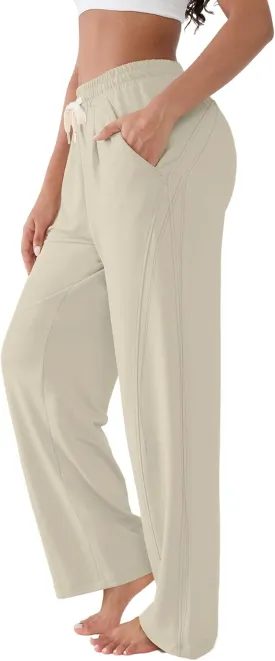 Susclude Wide Leg Sweatpants for Women Y2k Baggy Sweat Pants Casual Drawstring Pleated Lightweight Pants with Pockets